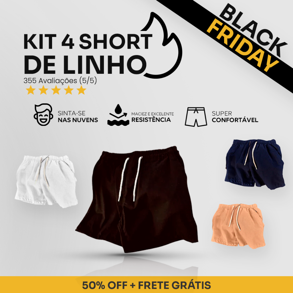 Kit 4 Shorts de Linho (Pré Black friday)